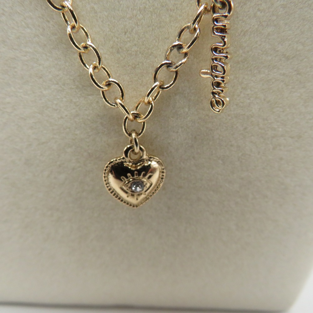 Gold Tone Heart Eye Pendant Necklace Unique Script Charm 18 Inch